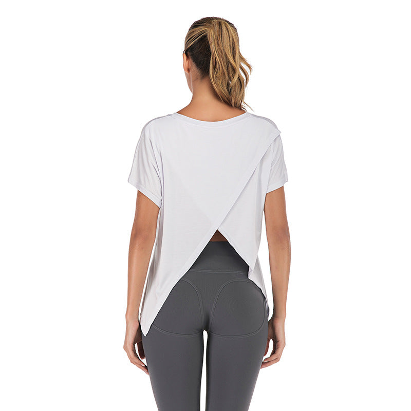Summer V-Neck Sports T-Shirt with Open Back for Women